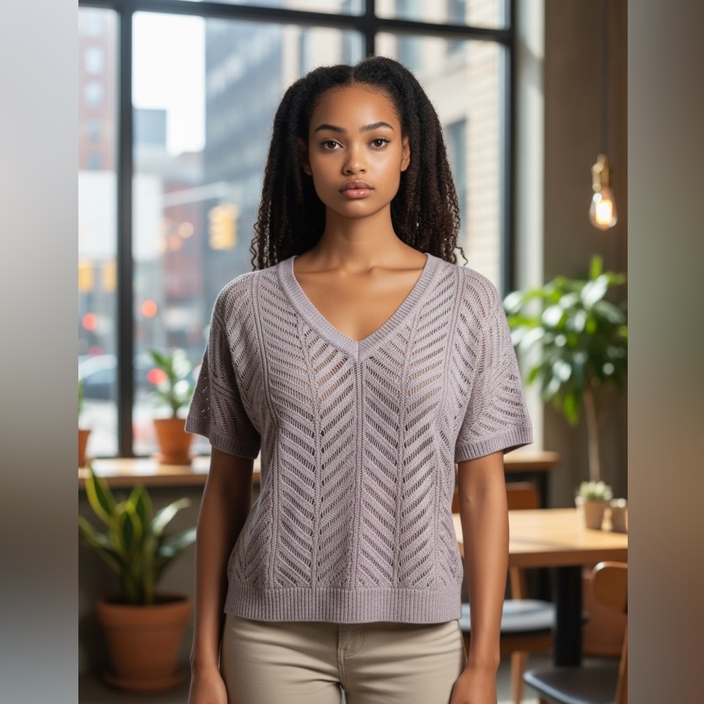 Vanity - EC - Women's V-Neck Sweater in Soft Lavender